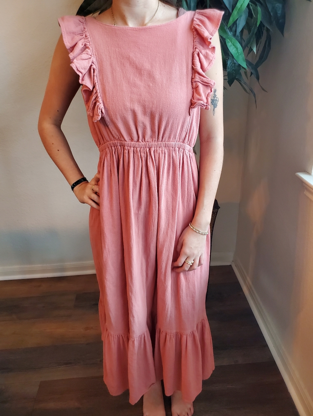 Ba&sh Blush Pink Ruffle Sleeve Midi Dress XS